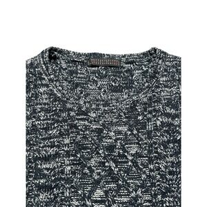 Sense of Place Urban Research Navy Blue White Diamond Cable Knit Sweater Mens L